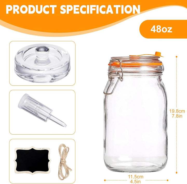 1,5L Fermentierglas 2er Set mit Gärventil & Gewicht - Fermentiergläser & Kimchi Behälter für Sauerkr