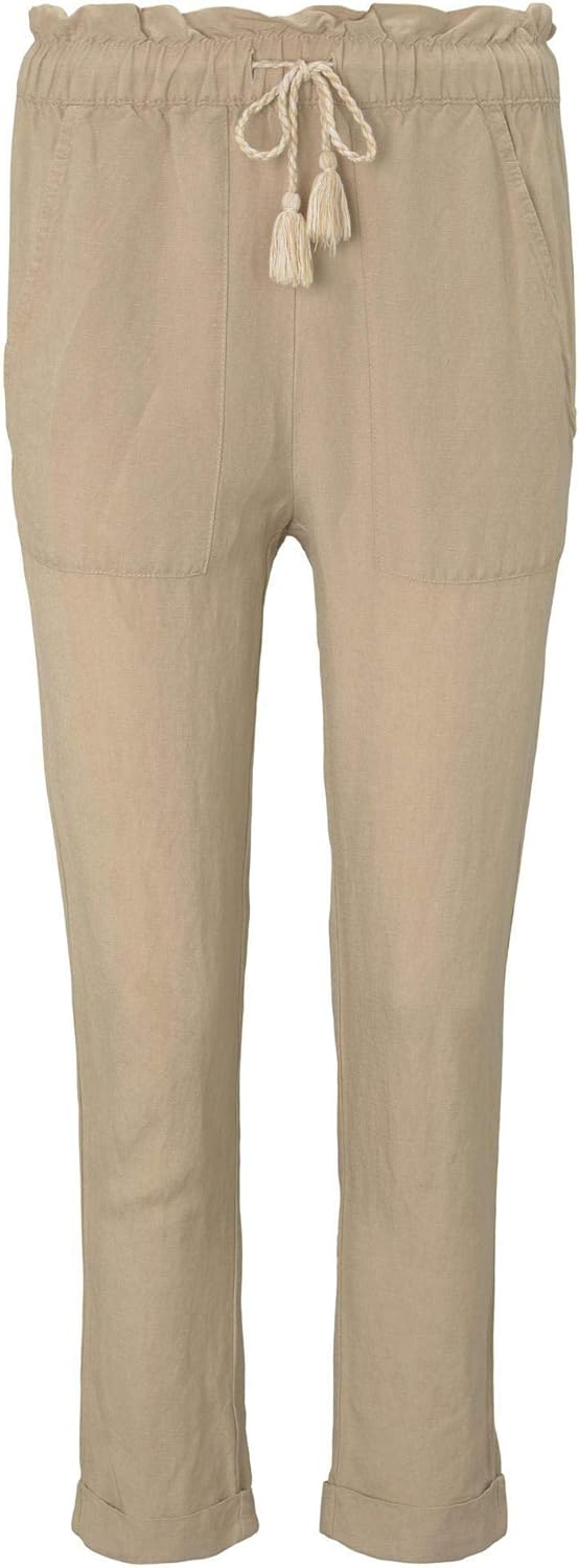 TOM TAILOR Damen Leinen Relaxed Hose 34 22201 - Cream Toffee, 34 22201 - Cream Toffee