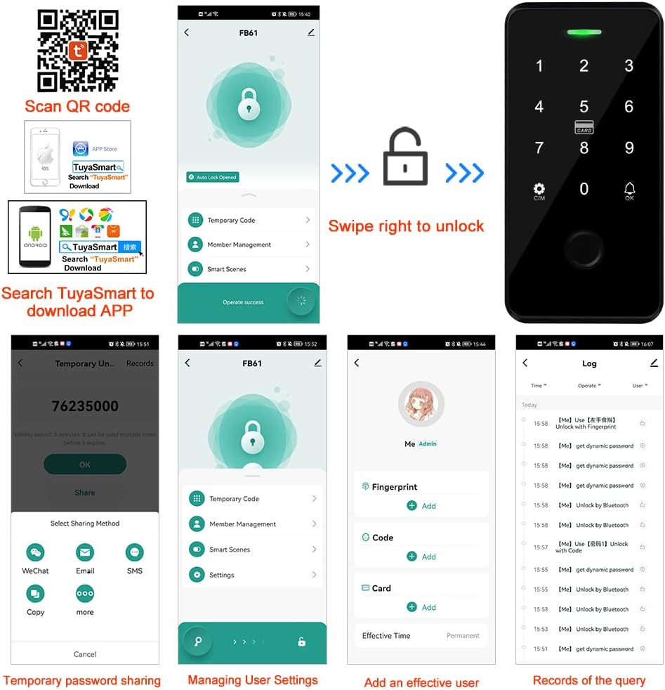 QTTYELOK Bluetooth Tuya Zutrittskontrollsystem-Kit IP68 wasserdichte Fingerabdruck RFID Tastatur + N