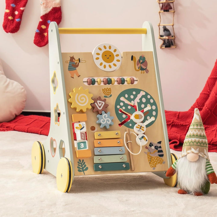ROBUD Lauflernwagen Holz,Baby Lauflernhilfe mit gummierten Holzrädern,Baby Walker,kognitive Entwickl
