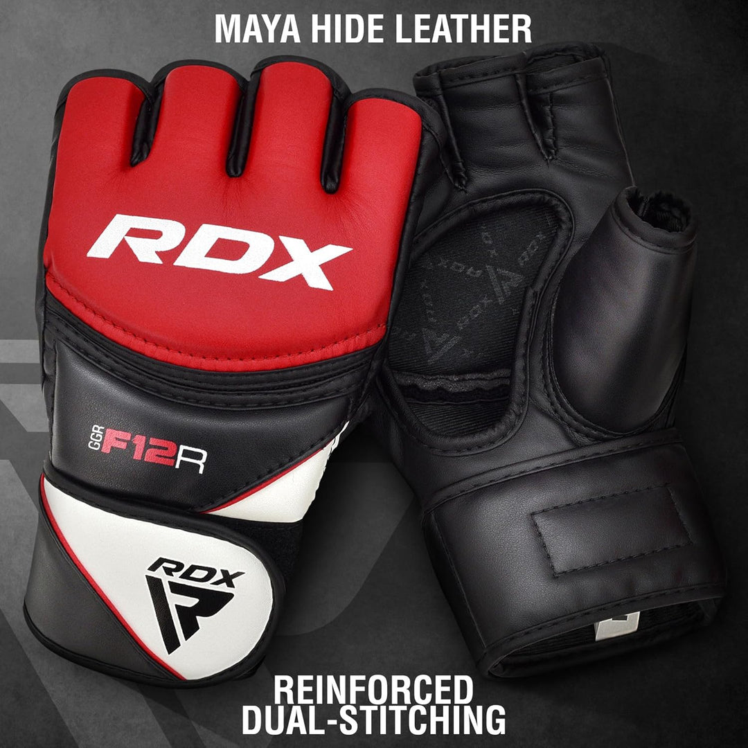 RDX MMA Maya Hide Handschuhe, Leder, Training, Kampfkunst, Boxsack, Kampf, Sparring, Kickboxen S rot