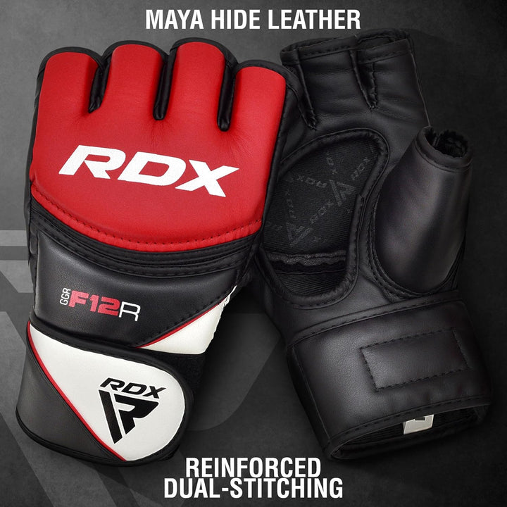 RDX MMA Maya Hide Handschuhe, Leder, Training, Kampfkunst, Boxsack, Kampf, Sparring, Kickboxen S rot