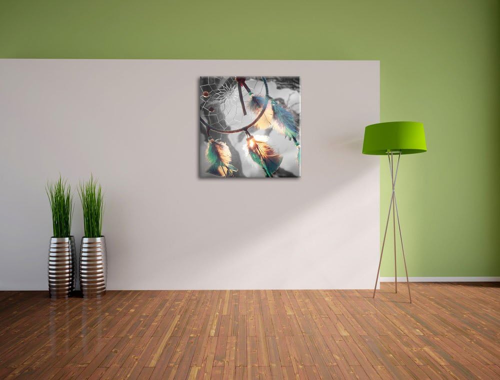 Traumfänger Schwarz/Weiss, Format: 70x70 auf Leinwand, XXL riesige Bilder fertig gerahmt mit Keilrah