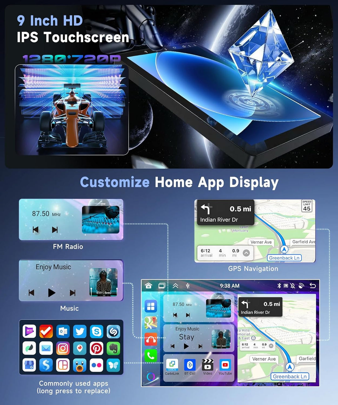 8 Kern 4G+64G Autoradio Android 15 für Nissan Qashqai J10 2006-2016, 9'' HD IPS Touchscreen Auto Rad