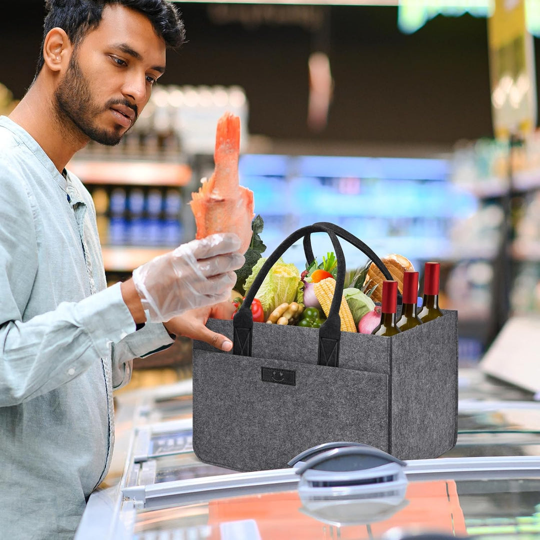 Filz Einkaufskörbe Filztasche 30L Einkaufskorb Faltbar Einkaufstasche mit Fächern, Filztasche Gross