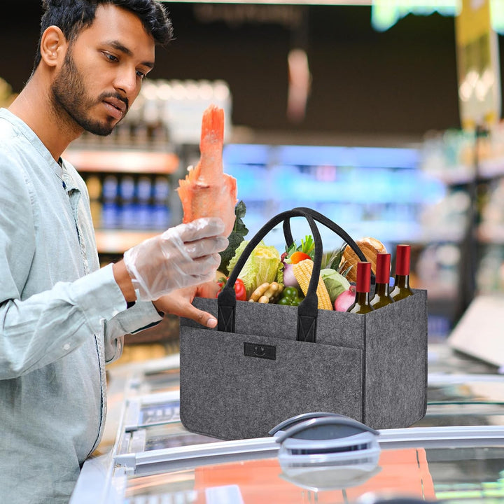 Filz Einkaufskörbe Filztasche 30L Einkaufskorb Faltbar Einkaufstasche mit Fächern, Filztasche Gross