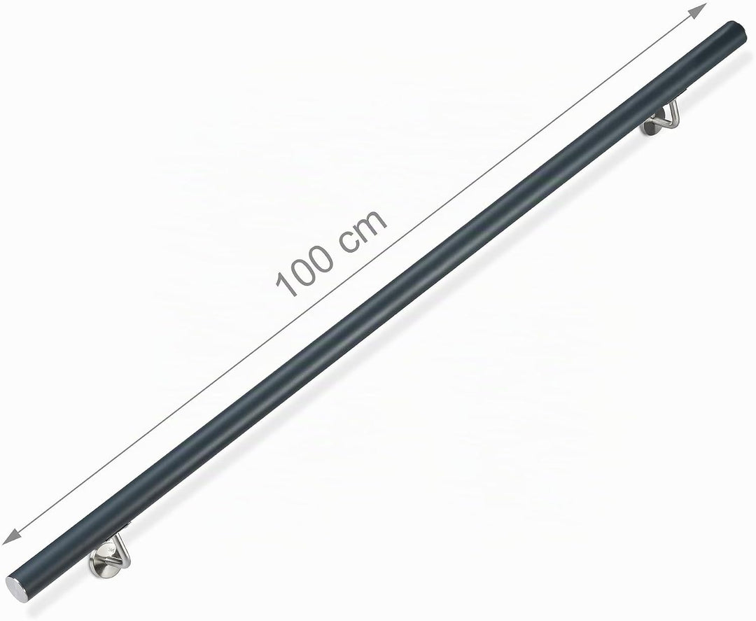 Relaxdays Handlauf Aluminium, rund, Treppengeländer innen &amp; aussen, matt, 100 cm, Ø 42mm, mit Wandha