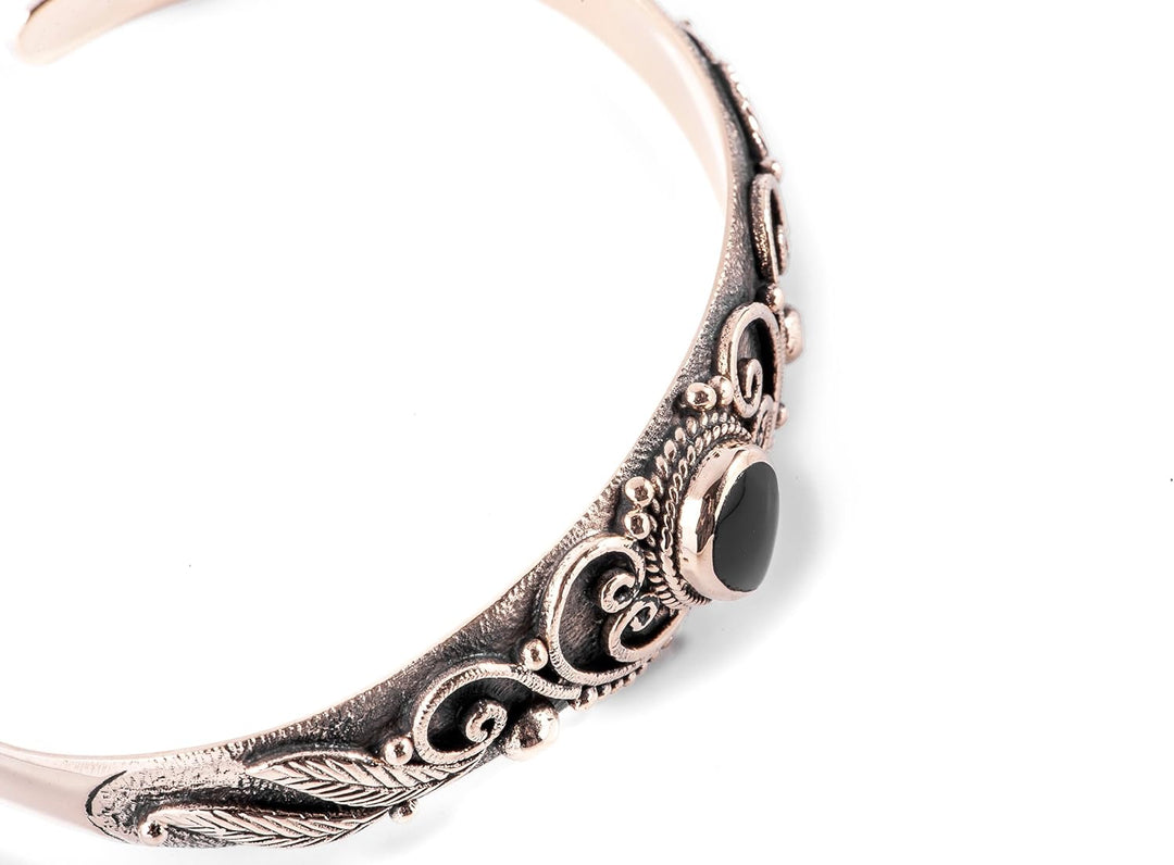 Windalf Mittelalter Bohemia Armreif ELANIA Ø 5.7 cm Onyx Elfenschmuck Armschmuck Hochwertige Bronze