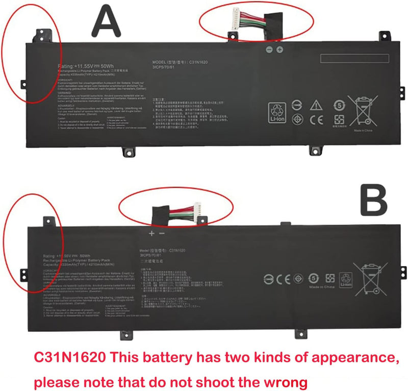 C31N1620 C31POJH Laptop-Akku Kompatibel mit Asus Zenbook UX430U UX430UQ UX430UQ-GV015T U4100U U4100U