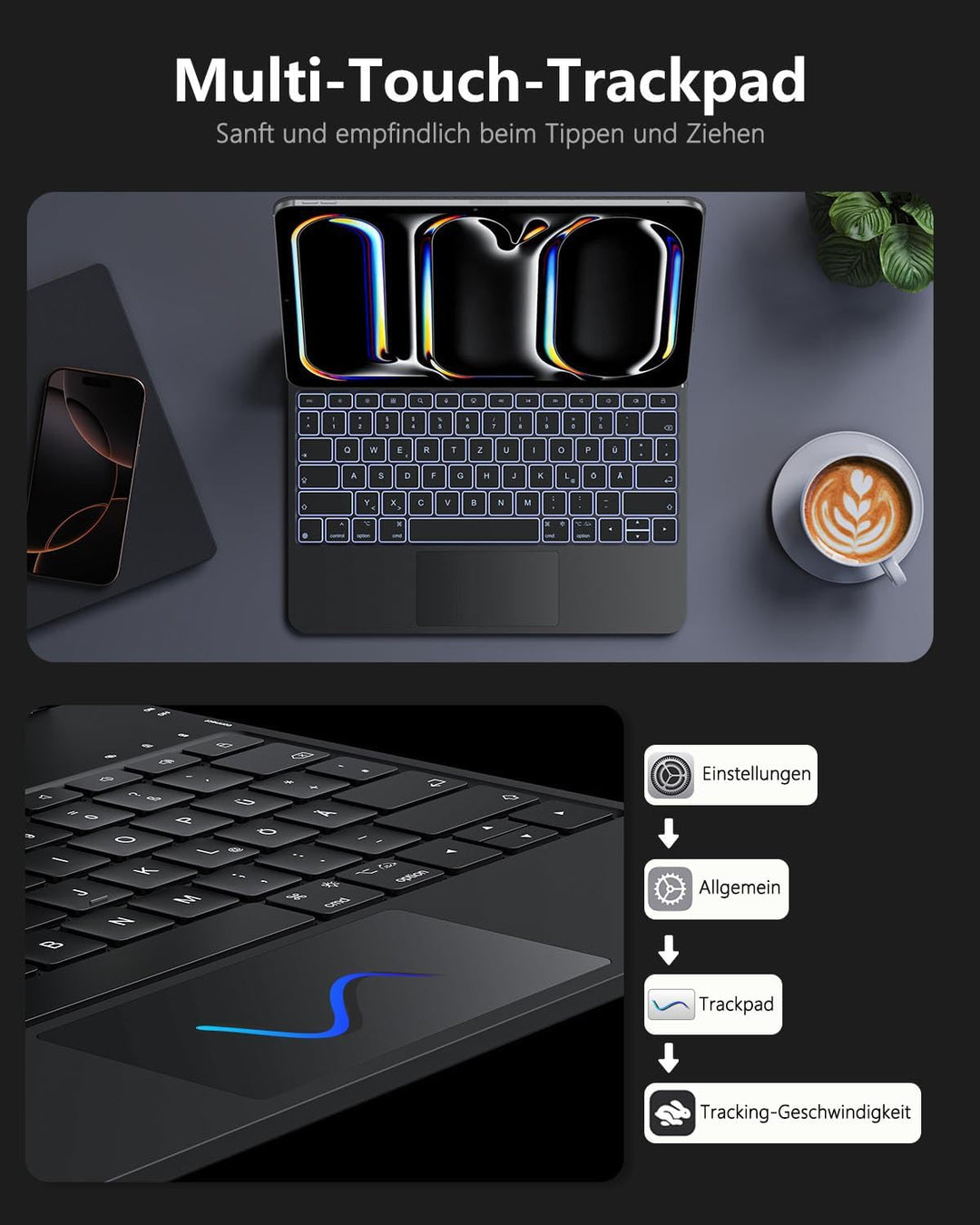 TECURS Tastatur Hülle für iPad Pro 13 Zoll (M5/M4, 2025/2024), Magic Keyboard für iPad Pro 13 mit Tr
