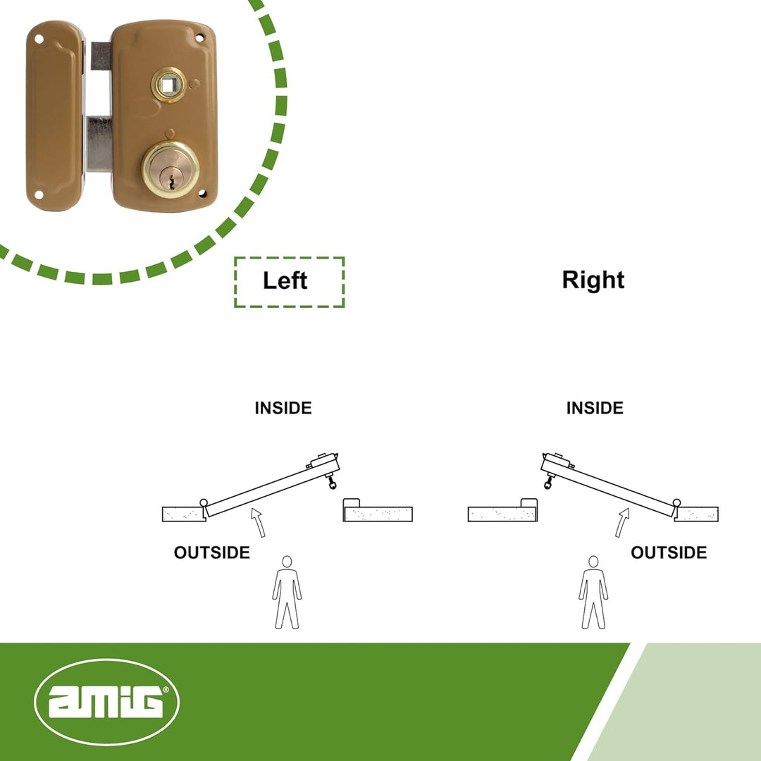 Amig - Überschlagschloss links mit Hebelverschluss, Zunge und Griff für Holztüren, Mod. 75UN 66 x 12