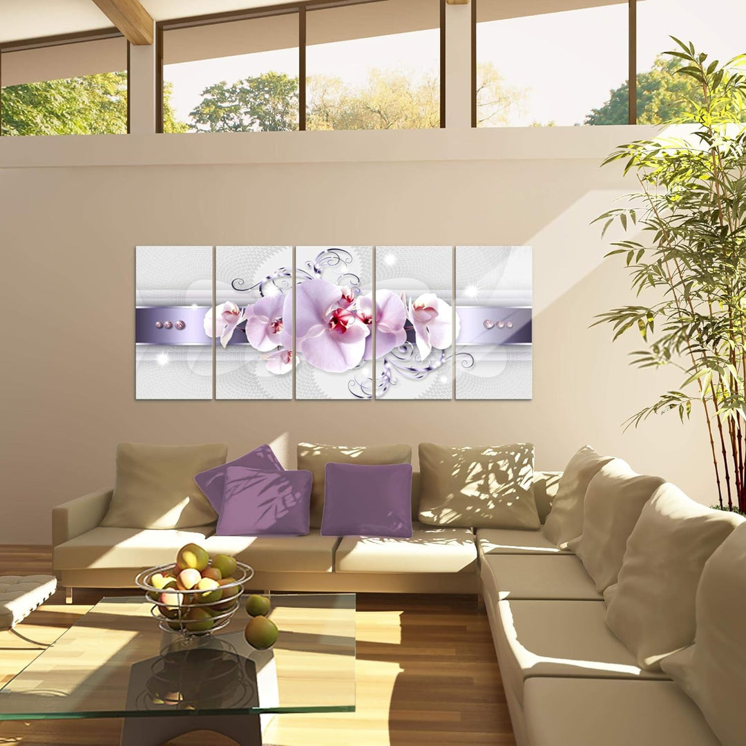 Runa Art Wandbild XXL Blumen Orchidee Wohnzimmer Schlafzimmer 200 x 80 cm Grau Violett 5 Teilig - Ma
