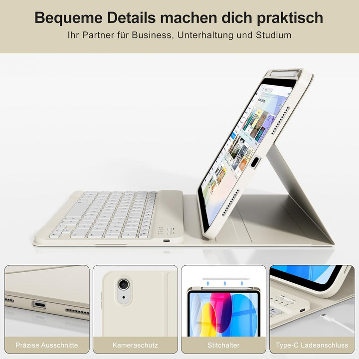 Hülle mit Tastatur für iPad A16 11 Generation2025/10 Generation 2022, (11/10.9 Zoll), 7-farbige Magn