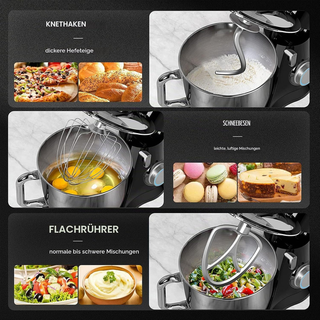 KICHOT Küchenmaschine Knetmaschine, 10-Gang Küchenmaschine, 4,5L Kuchenmixer, Rührmaschine mit Schne