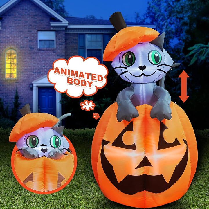Joiedomi 1,5 m Halloween aufblasbare animierte Kitty Katze auf Kürbis aufblasbare Hof Dekoration mit