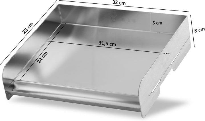 BBQ-Toro Edelstahl Grillplatte mit Grillspachtel | 32 x 28 cm | BBQ Plancha Set, Grillplancha, Pfann