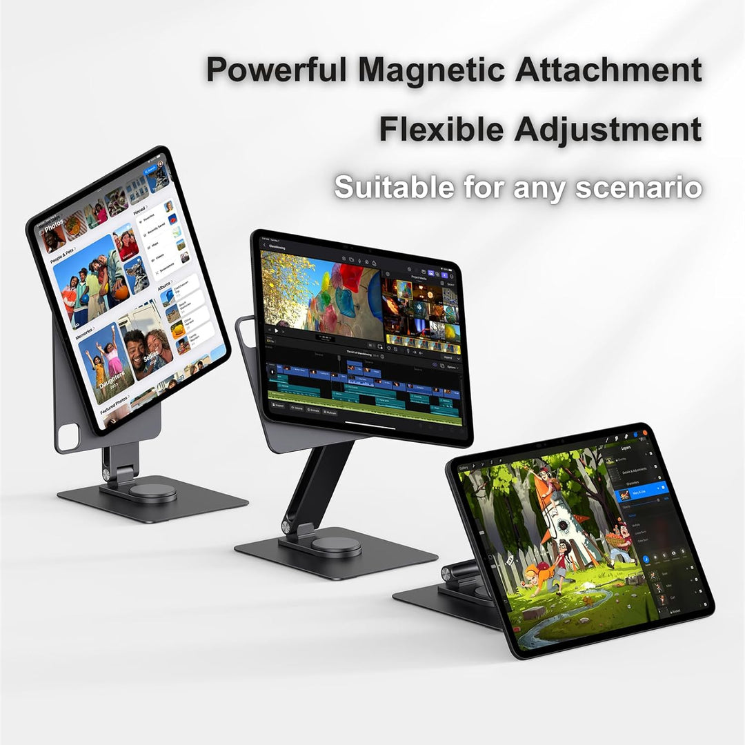 Magnetischer Tablet-Ständer mit kabelloser Ladefunktion, 18 W, 360° drehbarer Aluminiumhalter für iP