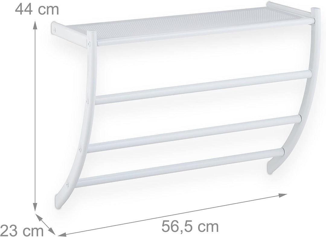 Relaxdays Handtuchhalter Wand, HxBxT: 44 x 56,5 x 23 cm, mit Ablage & 3 Handtuchstangen, Duschtuchha