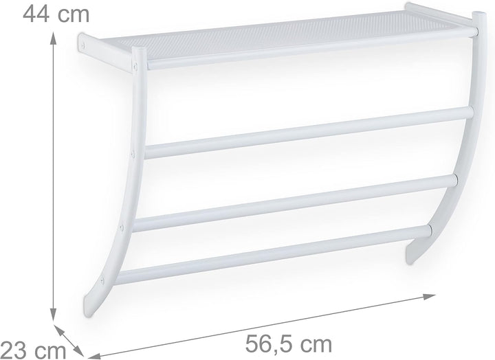 Relaxdays Handtuchhalter Wand, HxBxT: 44 x 56,5 x 23 cm, mit Ablage & 3 Handtuchstangen, Duschtuchha