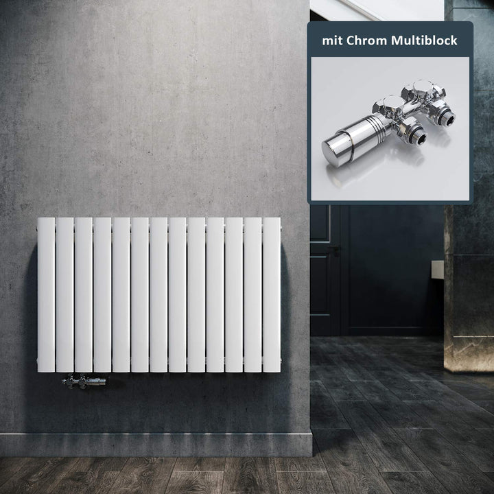 ELEGANT Design Heizkörper Horizontal mit Chrom Multiblock 630x1001mm Einlagig Weiss Badezimmer/Wohnr