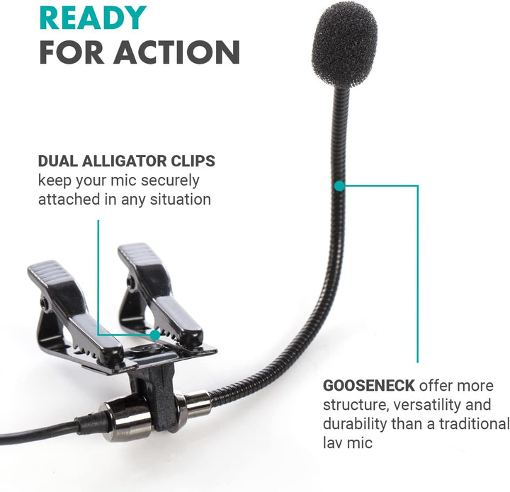 Movo ACM400 Flexibles omnidirektionales Schwanenhalsmikrofon für Motovlogging Moto Vlog Action Cam H