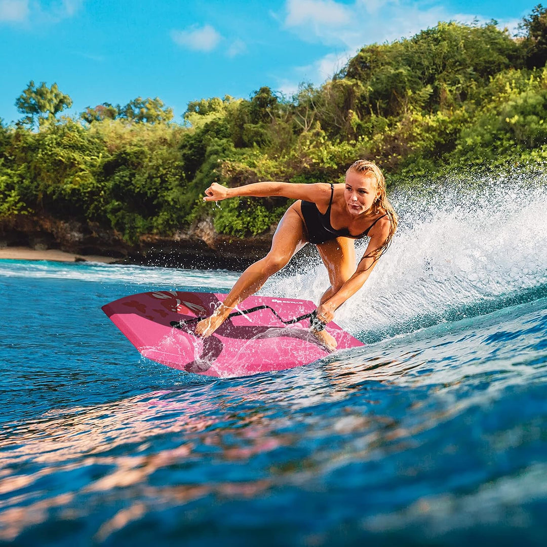 HOMASIS Schwimmbrett mit Zugseil, Bodyboard tragbar, Schwimmboard mit Blumenmuster, Surfbrett für Er