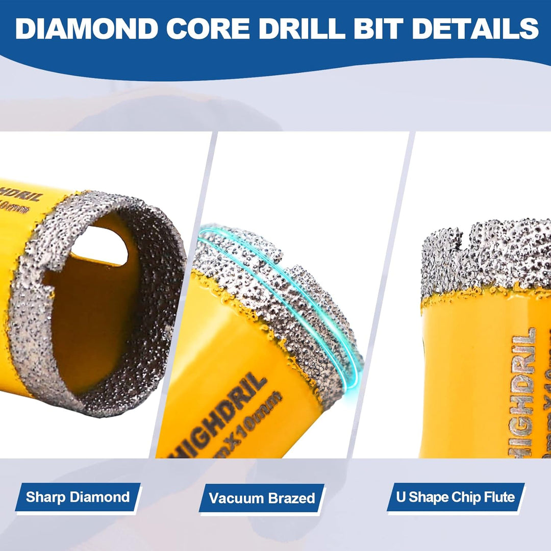 HIGHDRIL Diamant Bohrkrone Set - 6/8/10/20/25/28/35/45/50/65MM Diamant-Bohrkrone Lochsäge Dreikantsc