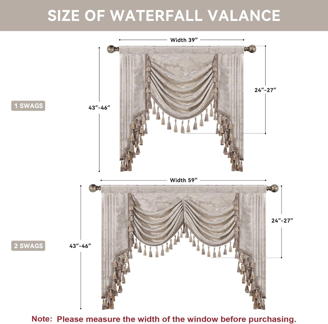 Swag Volant Vorhang für Schlafzimmer Esszimmer Wohnzimmer Küche, Damast Kurzstore Waterfall Volant-V