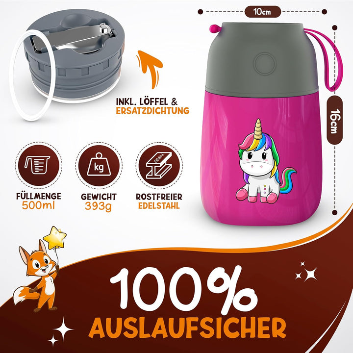 Thermobehälter für Essen Kinder – 500ml – 100% auslaufsicher - Warmhaltebehälter Essen Edelstahl – T