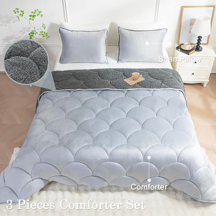 Sherpa-Bettwäsche-Set für King-Size-Betten, weiche warme Fleece-Herbstdecke, Winter-Bettwäsche-Set m
