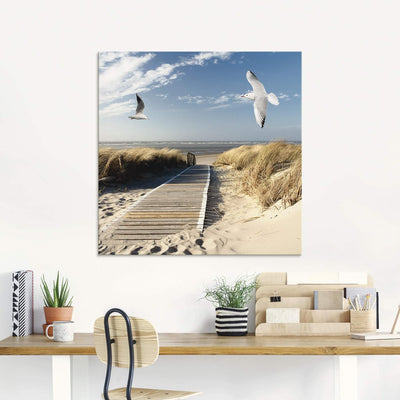 ARTland Glasbilder Wandbild Glas Bild einteilig 50x100 cm Hochformat Strand Meer Nordsee Küste Möwen