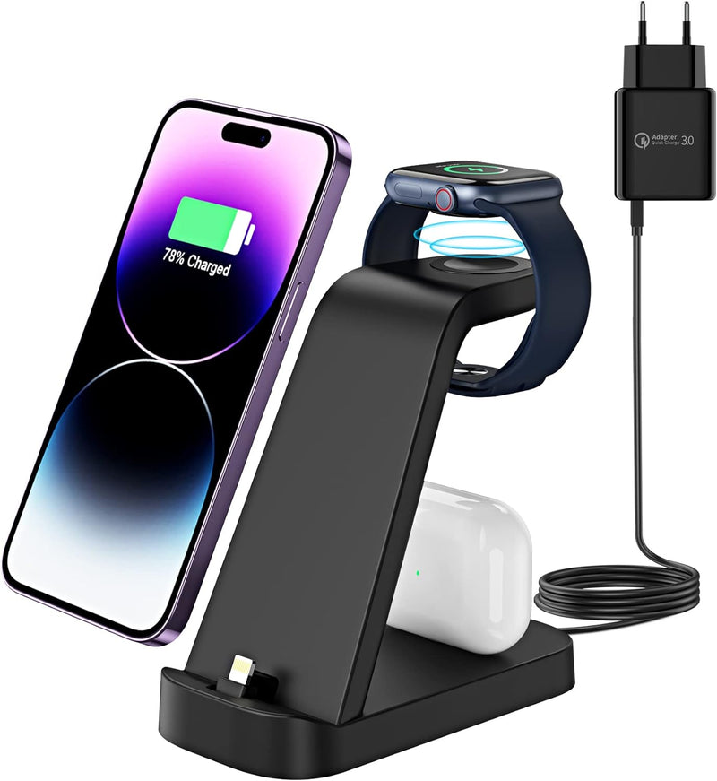 Apetiy 3 in 1 Schnell Ladegerät für Apple Watch Ladestation Ultra 8/7/6/SE/5/4/3/2 Kabelloser Ladest