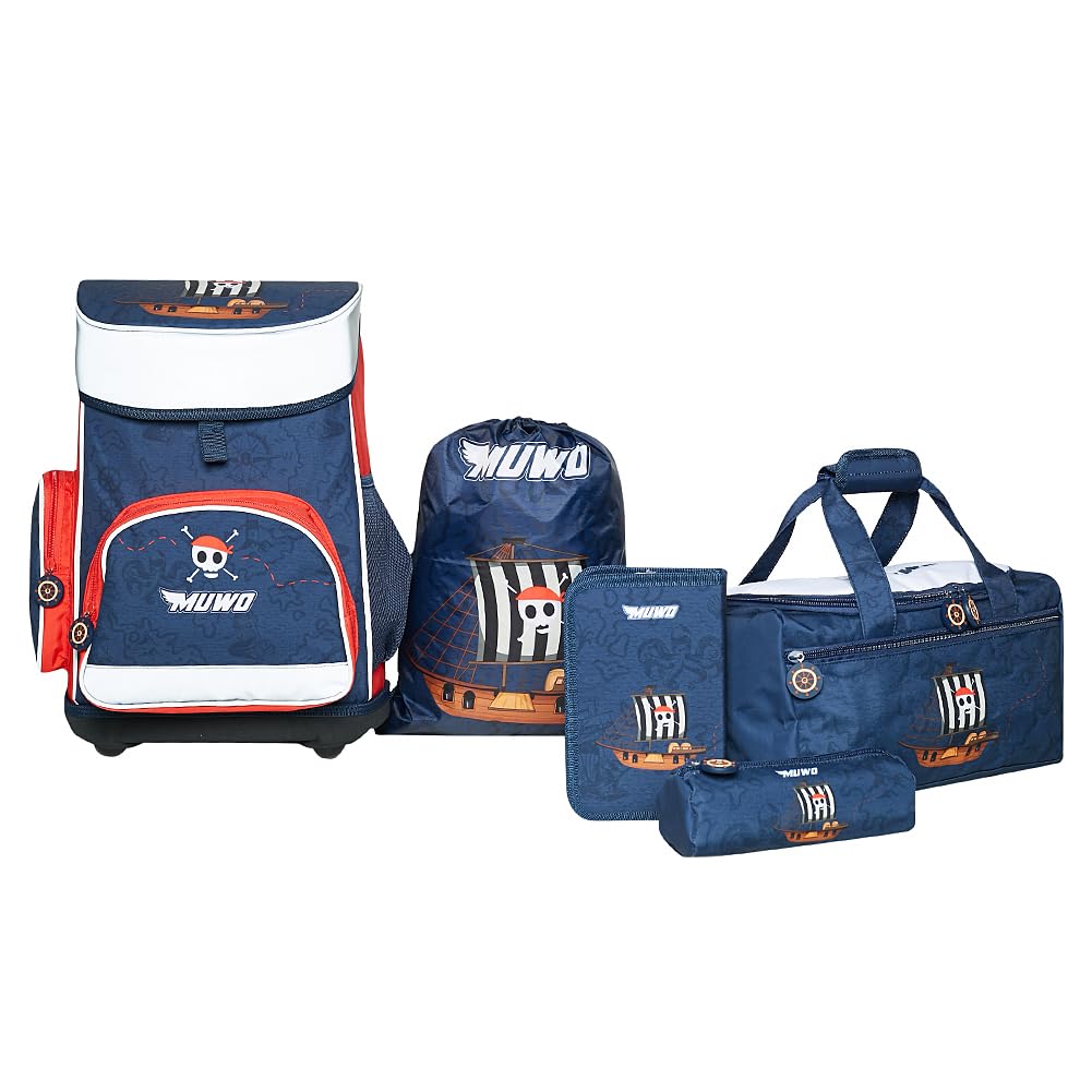 MUWO Kinder Schulranzen Set 5tlg. ergonomischer Leichter Schulrucksack mit Sporttasche, Turnbeutel,