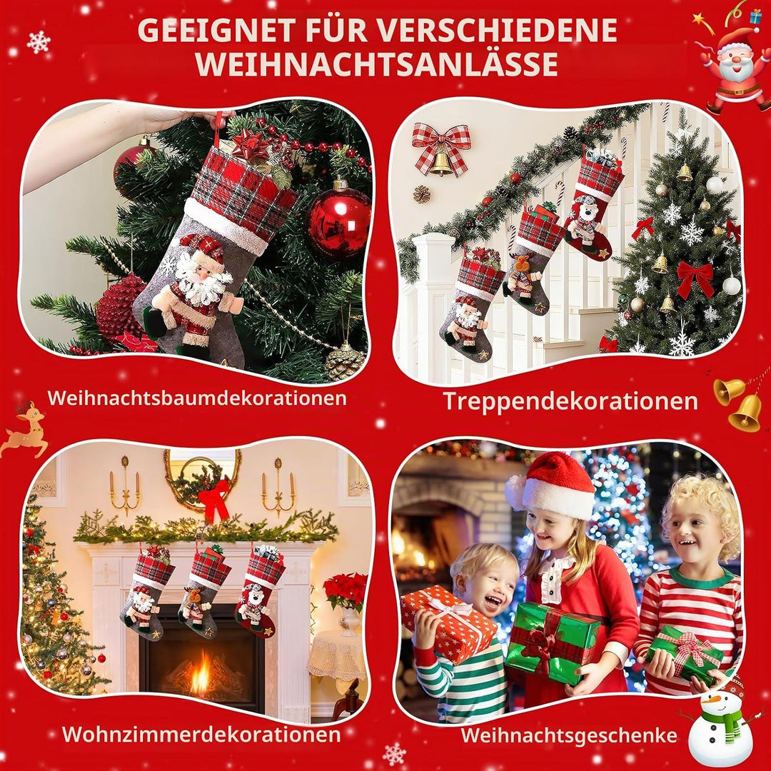Nikolausstrumpf 3er Set, Personalisiert Grosser 3D Weihnachtsstrumpf, Nikolausstiefel zum Befüllen B