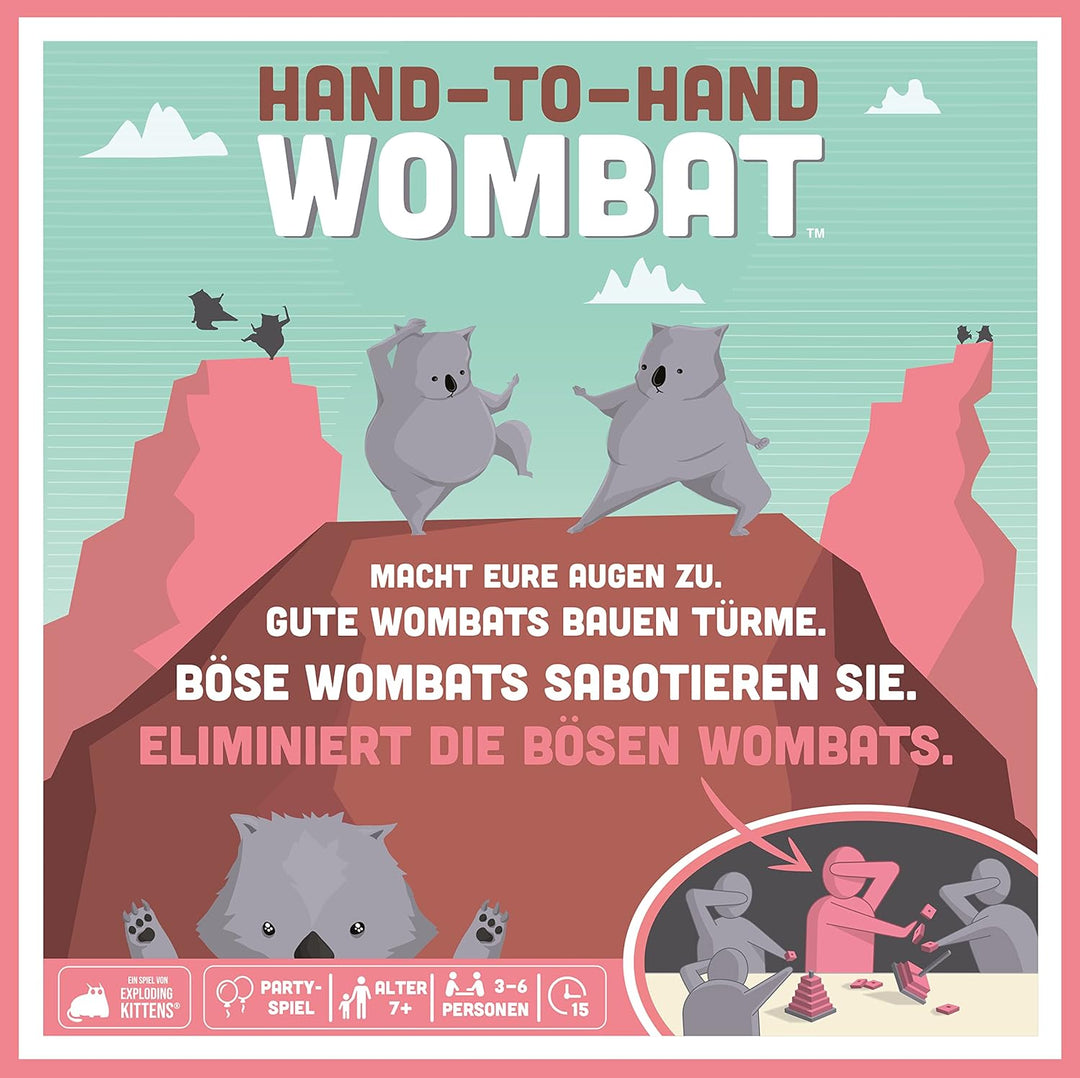 Exploding Kittens | Hand-to-Hand Wombat | Partyspiel | 3-6 Spieler | Ab 7+ Jahren | 15 Minuten | Deu