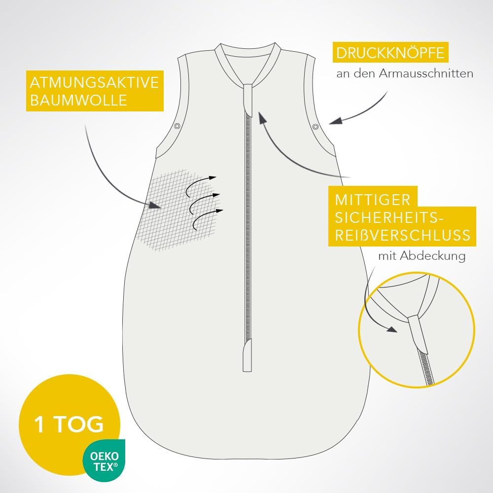 Schlummersack leicht gefütterter Babyschlafsack Frühjahr/Sommer 1.0 Tog für Mädchen und Jungs - in v