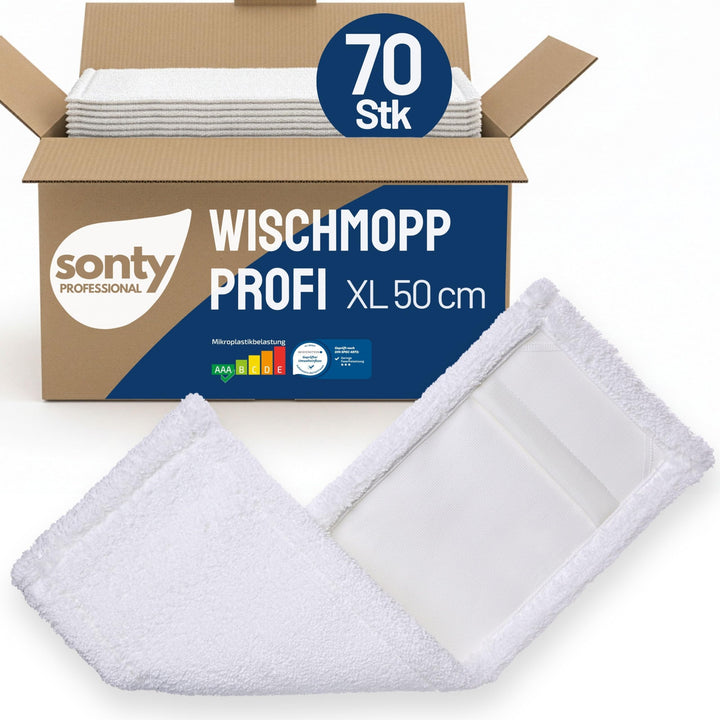 Sonty 70 Stück Mopp, Wischmop Professional, Microfaser 50cm weiss (70), 70