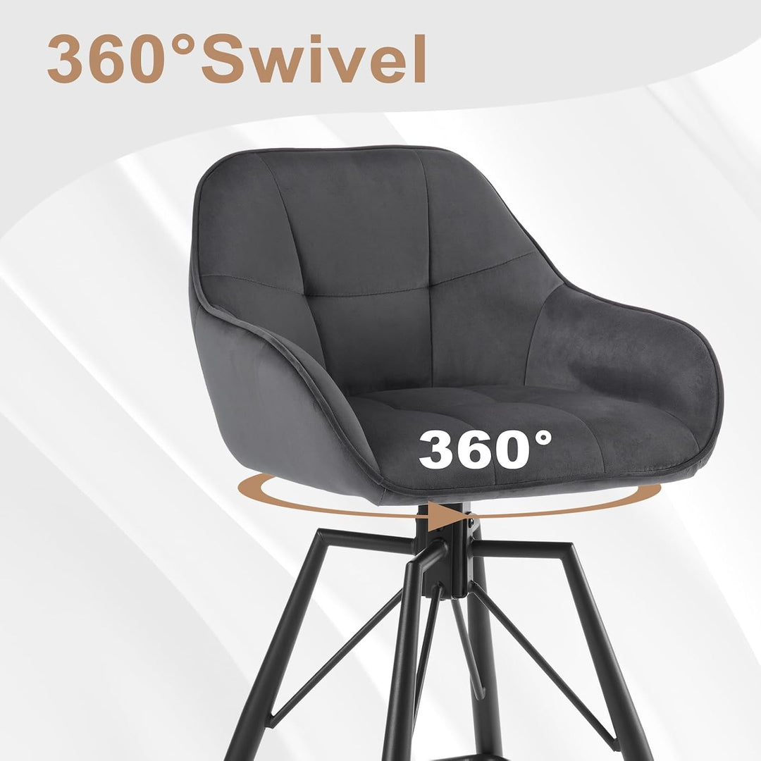 WOLTU Barhocker 2er Set, Barstuhl mit Lehne, Samt, Dunkelgrau | Bistrohocker 360°drehbar, Tresenhock