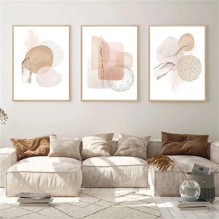 Sarah Duke 3er Abstrakt Poster Set, Aesthetic Wandbilder Beige Leinwandbilder Ohne Rahmen Wandposter