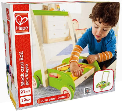 Hape E0371 Block and Roll - Wooden Block Activity Push Along Toy