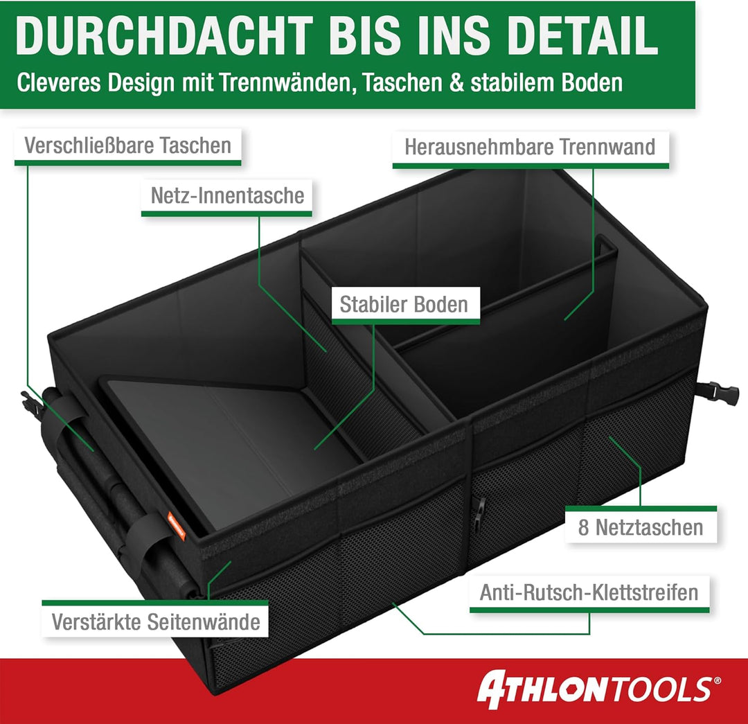ATHLON TOOLS Kofferraum-Organizer XXL – faltbare Kofferraum-Tasche, rutschfest, verstärkt, stabil mi