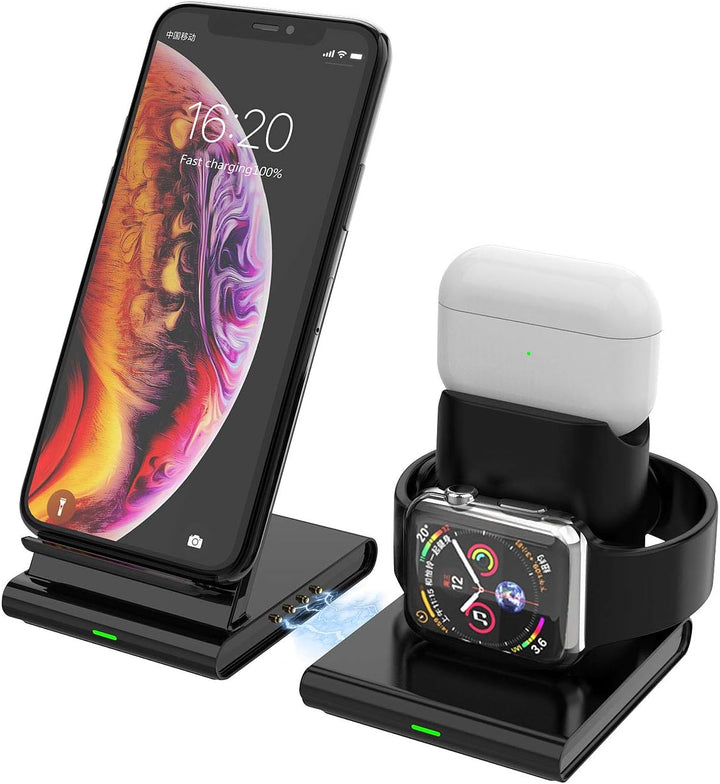 Callstel Ladestation Smartphone: 3in1-Induktions-Ladestation für Smartphone, Apple Watch & AirPods,