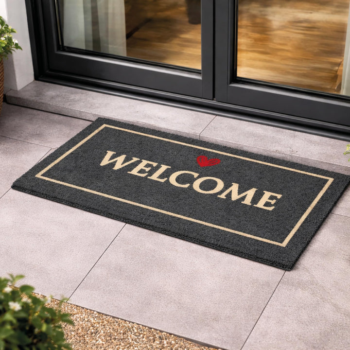 Fussmatte Kokos Welcome schwarz – Türmatte 40x60 cm – antibakterielle Eingangsmatte – Kokosmatte mit