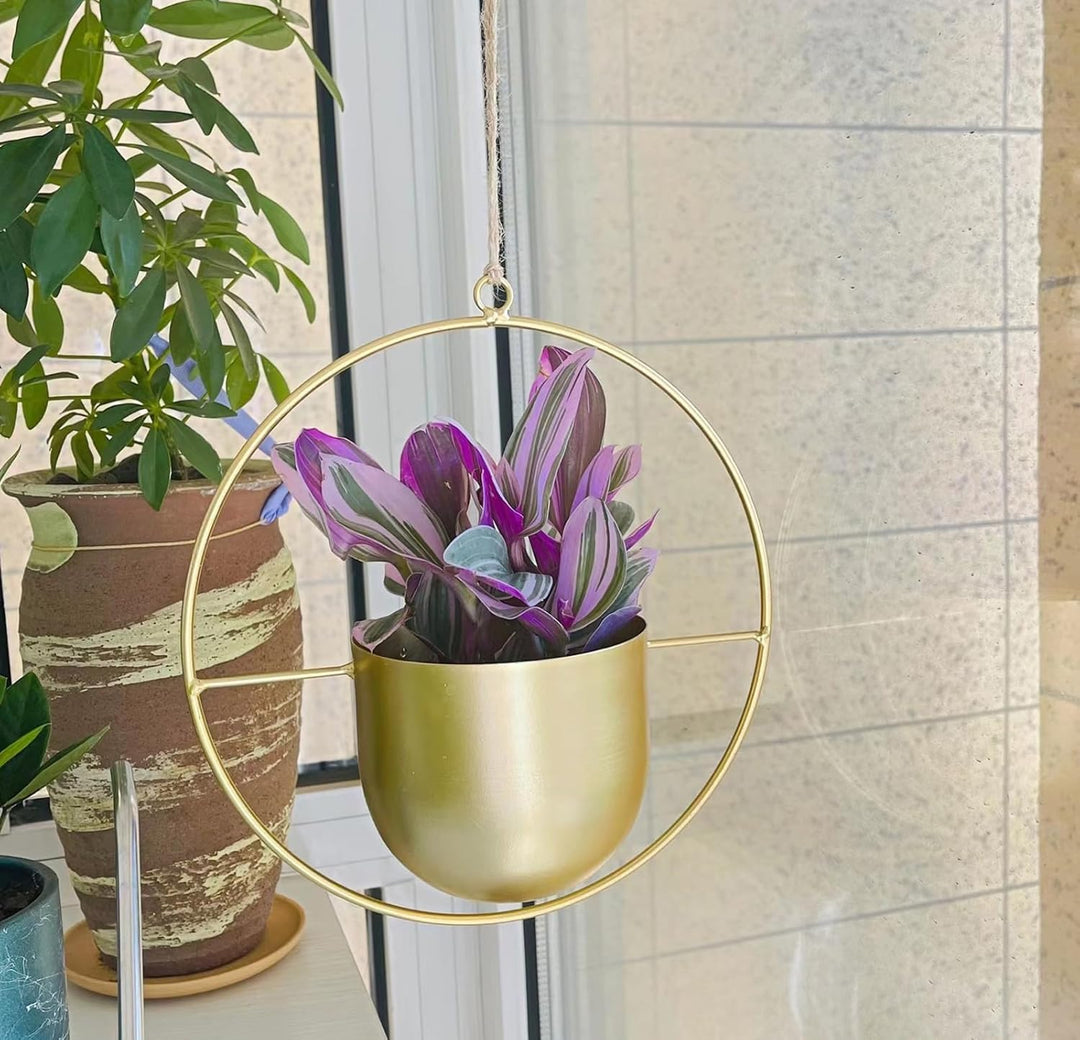 LIKEUDO 2 Stück Gold Metall Decke Hängende Blumentopf Hängende Blumenampel Sukkulenten Pflanzen Häng