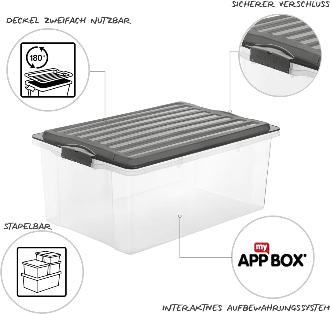 3er-Set Aufbewahrungsbox 38l mit Deckel 3x38l Anthrazit/Transparent, 3x38l Anthrazit/Transparent