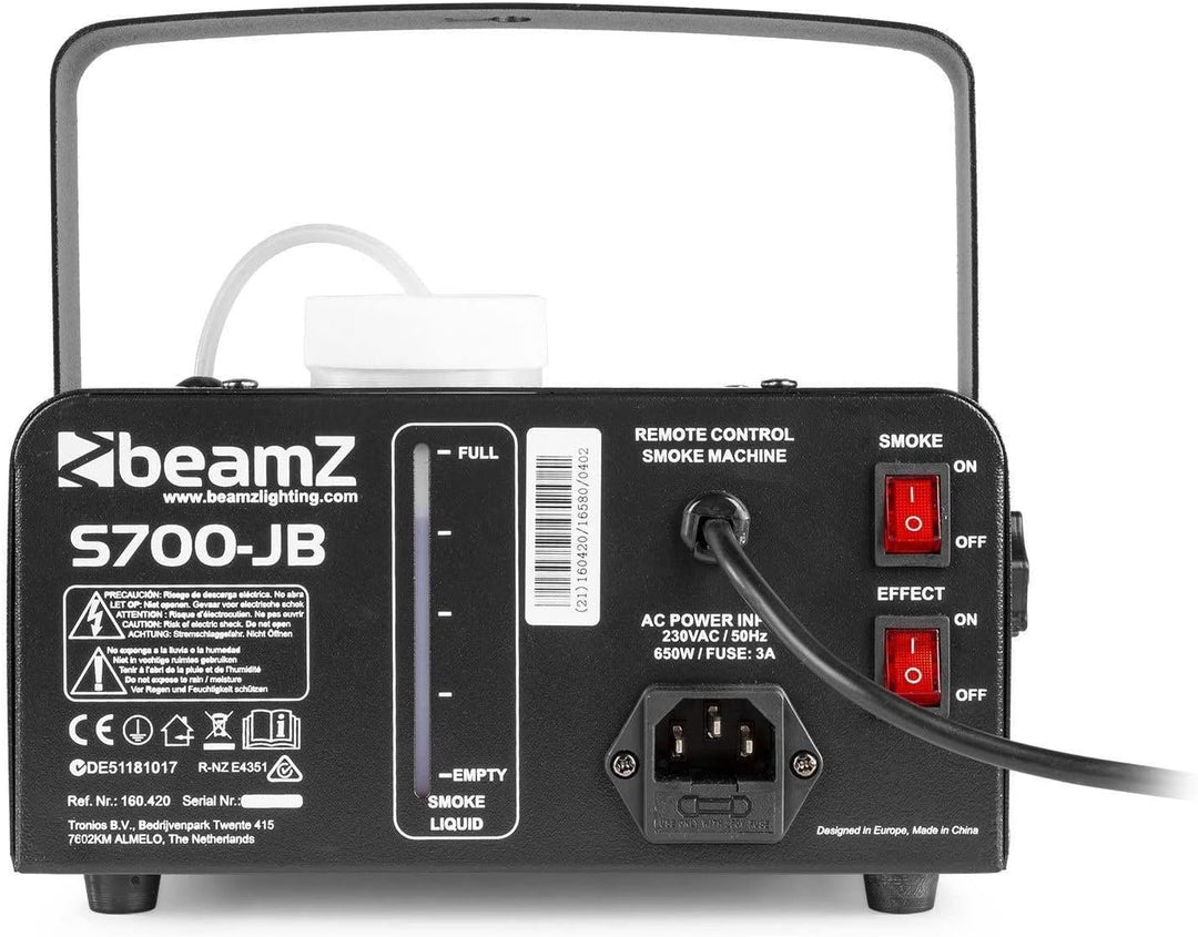 BeamZ S700-JB Kompakte 700-Watt-Nebelmaschine mit Fernbedienung, Rauchmaschine mit Lichteffekt, Smok