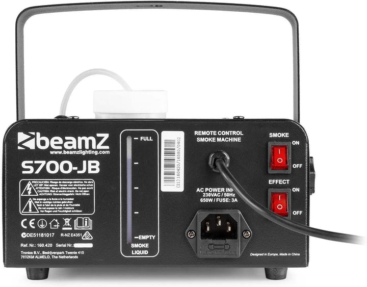 BeamZ S700-JB Kompakte 700-Watt-Nebelmaschine mit Fernbedienung, Rauchmaschine mit Lichteffekt, Smok