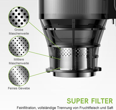 Kaltpress Entsafter, BioloMix Langsam kauender Entsafter mit 13CM extra grossem Einfüllschacht für g