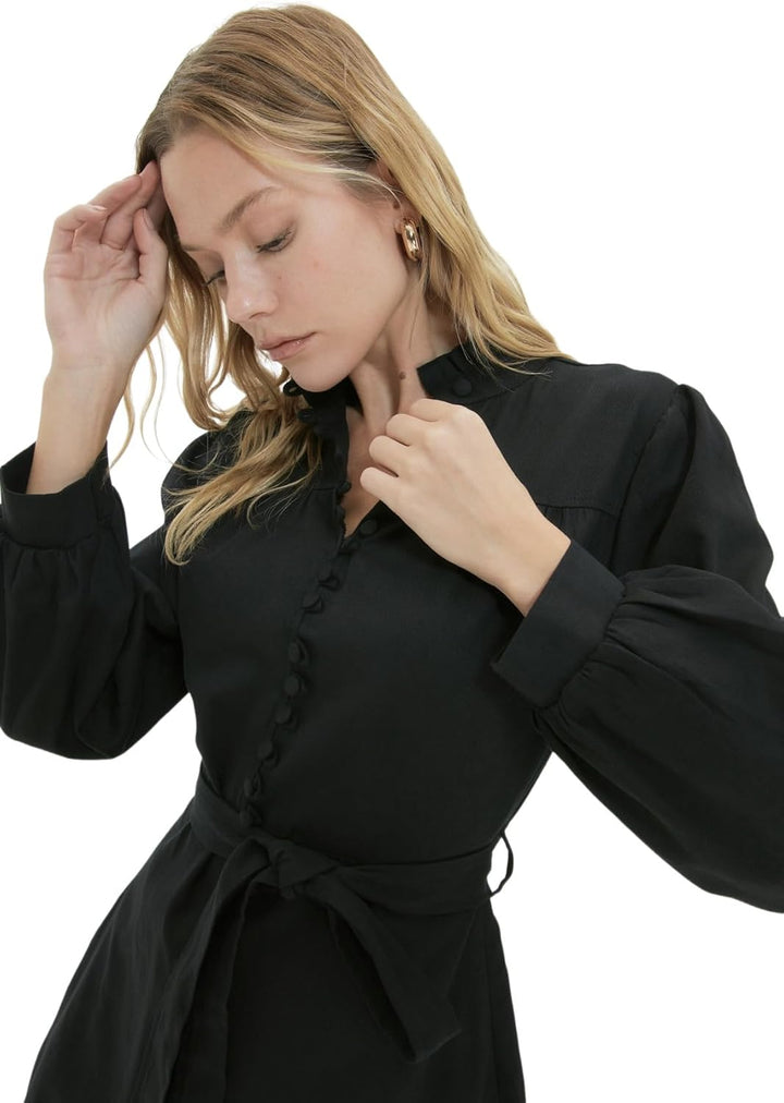 TRENDYOL Damen Mini wrapover almindelig kjole Dress, Schwarz, 34 EU