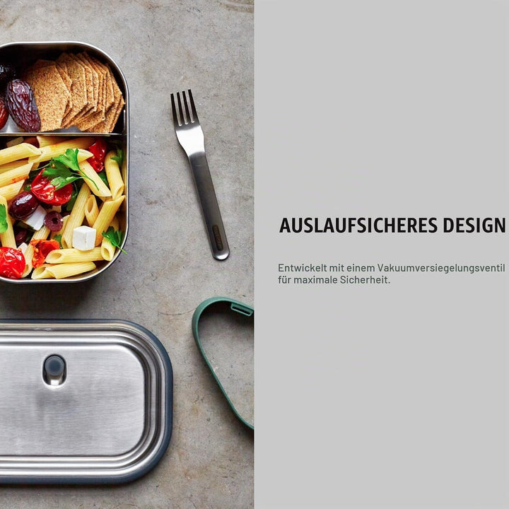 BLACK + BLUM Lunchbox Edelstahl 1L | Olive | 3-in-1 | Vakuumverschluss- 100% auslaufsicher | inkl. G